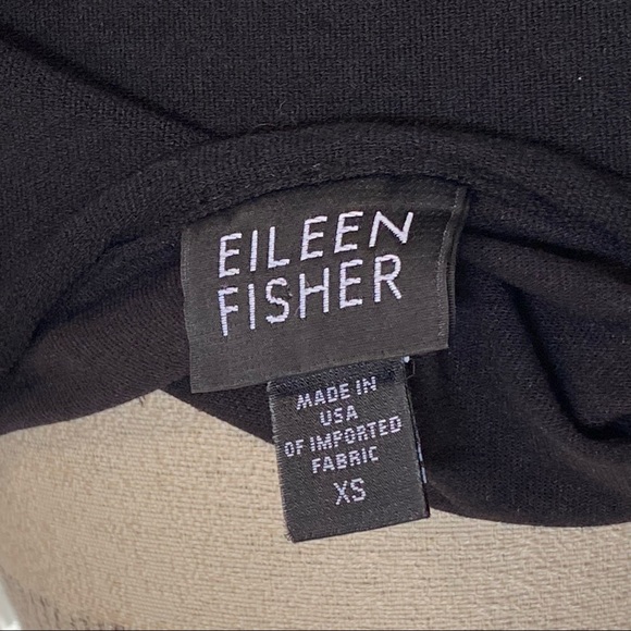 Eileen fisher black low v-neck long sleeve stretchy relaxed fit midi dress - Picture 6 of 8